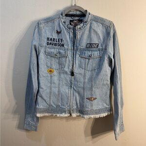 Harley Davidson RARE Denim Jacket With Patches Size M